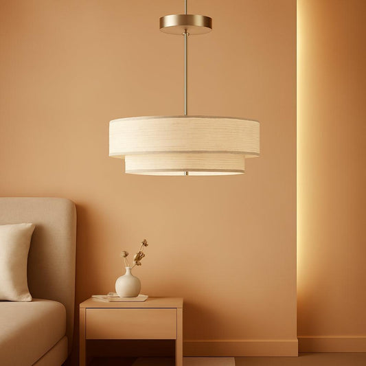 18 Inch Drum Chandelier Brushed Nickel Linen Fabric-0