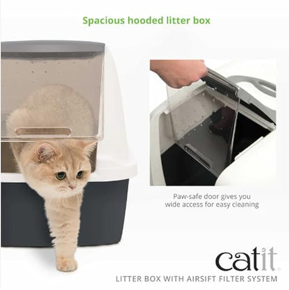 Catit Airsift Jumbo Hooded Cat Litter Pan, Warm Gray/White - Privacy and Easy Access for Cleaning - Ideal for Larger Cat Breeds or Multiple Cat Households