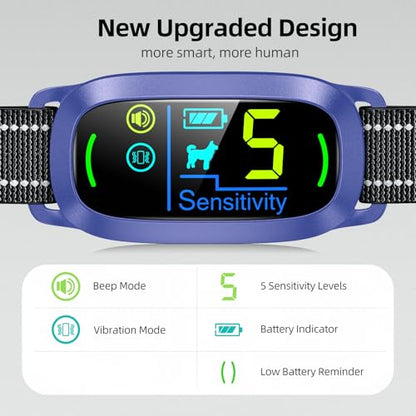 Dog Bark Collar for Large Medium Small Dogs, Rechargeable Smart Bark Collar, Anti Barking Training Collar with 5 Adjustable Sensitivity Beep Vibration (Black)
