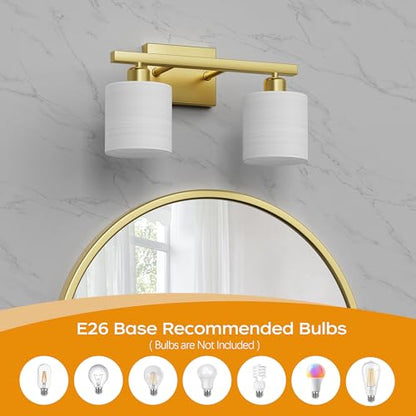 PARTPHONER Bathroom Light Fixtures, Bathroom Lighting Fixtures Over Mirror, Interior Classic Vanity Lights, Modern Bathroom Vanity Light with Textured White Glass Shade, Brushed Nickel, 3-Light