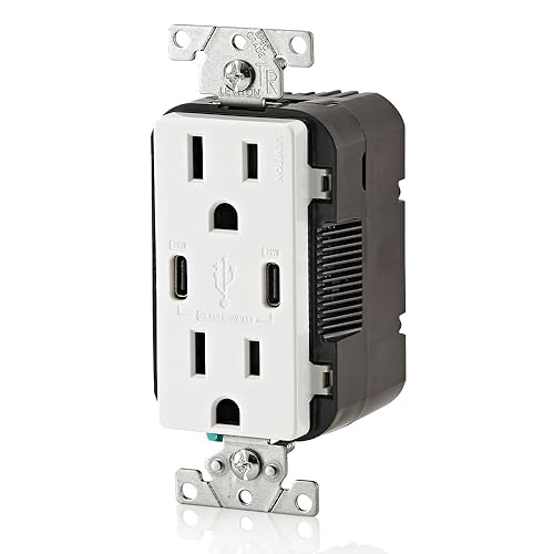 Leviton T5633-W Type A & Type-C USB In-Wall Charger with 15A Tamper-Resistant Outlet, USB Charger for Smartphones and Tablets, Not for Laptops, White