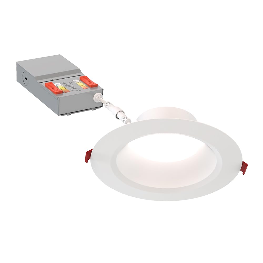Juno WF6 Dreg SM ALO20 SWW5 90CRI CP6 MW M2 Canless Wafer Recessed LED Downlight, Deep Regressed Smooth Trim Style, 6-Inch, Matte White, 6-Pack