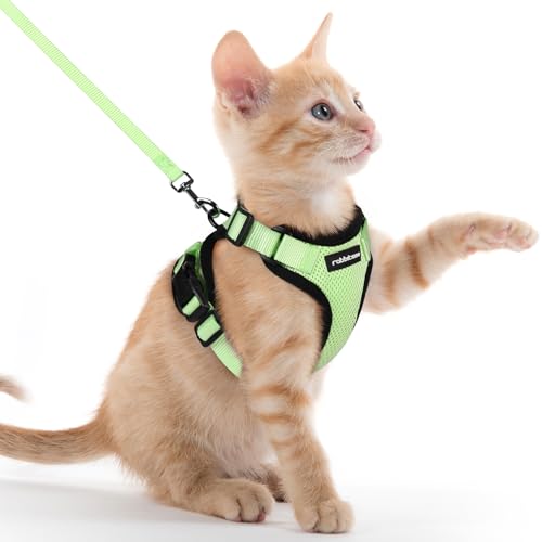 rabbitgoo Cat Harness and Leash for Walking, Escape Proof Soft Adjustable Vest Harnesses for Cats, Easy Control Breathable Reflective Strips Jacket, Black, XS