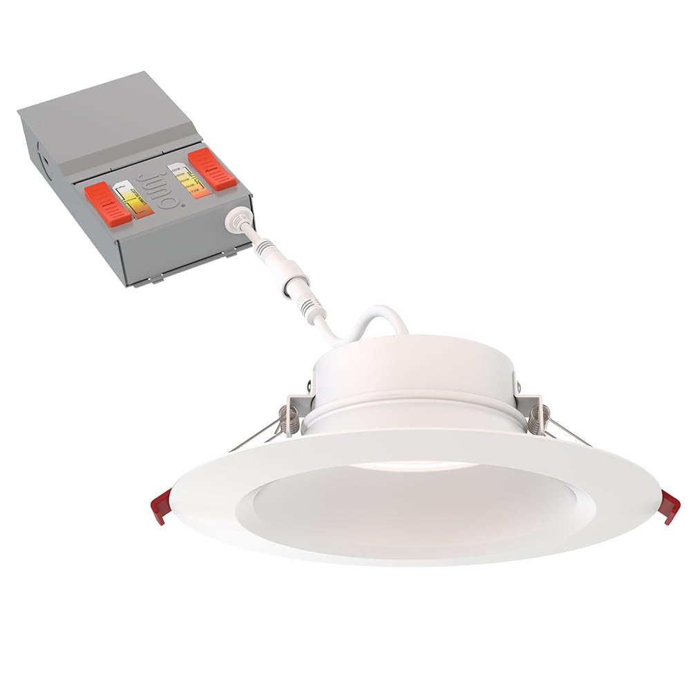 Juno WF6 Dreg SM ALO20 SWW5 90CRI CP6 MW M2 Canless Wafer Recessed LED Downlight, Deep Regressed Smooth Trim Style, 6-Inch, Matte White, 6-Pack
