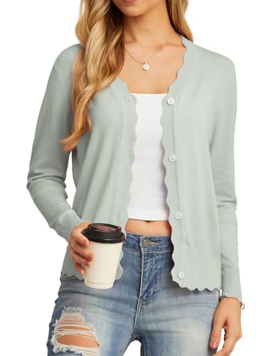 GRECERELLE Women's Long Sleeve V-Neck Button Down Cardigan Knit Shrugs Sweater