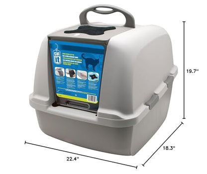 Catit Airsift Jumbo Hooded Cat Litter Pan, Warm Gray/White - Privacy and Easy Access for Cleaning - Ideal for Larger Cat Breeds or Multiple Cat Households