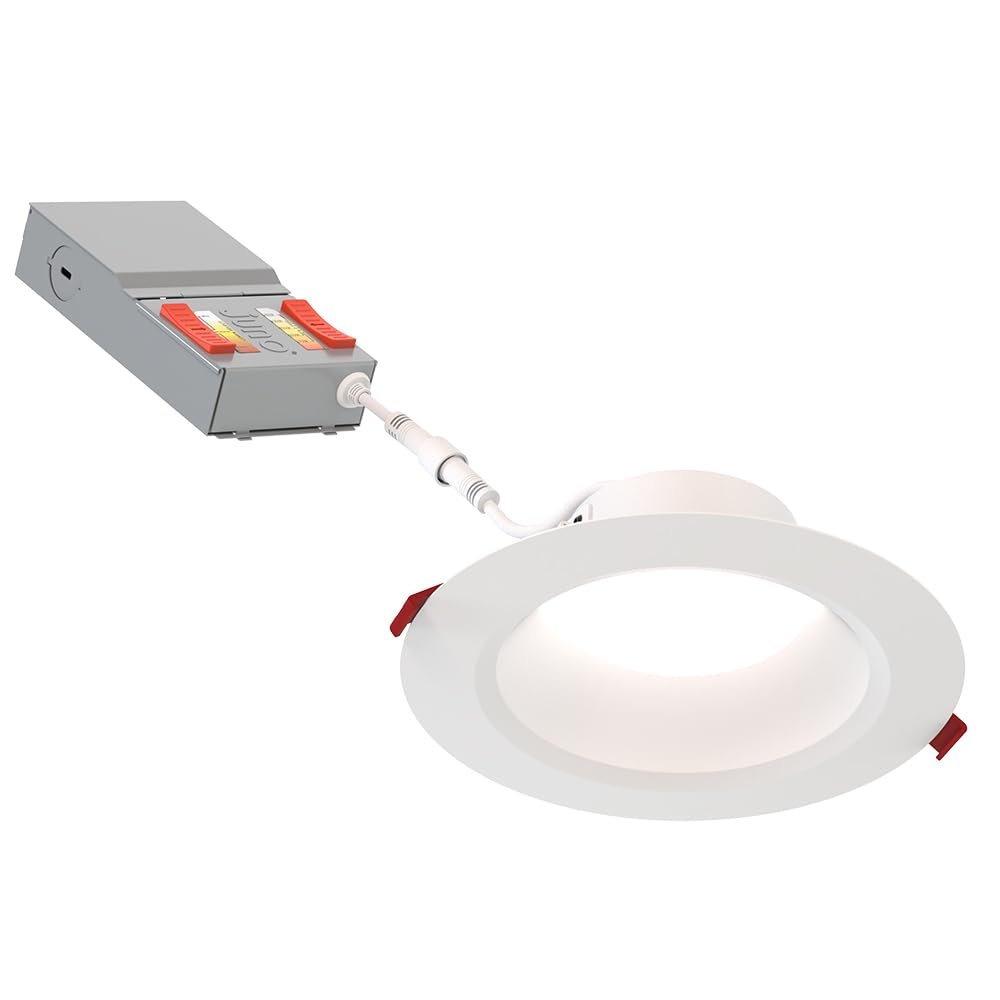 Juno WF6 Dreg SM ALO20 SWW5 90CRI CP6 MW M2 Canless Wafer Recessed LED Downlight, Deep Regressed Smooth Trim Style, 6-Inch, Matte White, 6-Pack