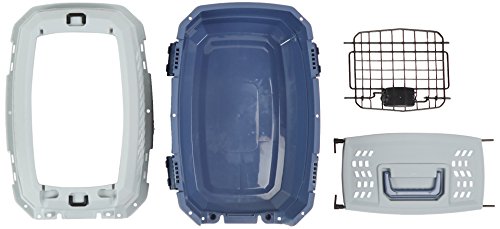 Amazon Basics 2-Door Top-Load Hard-Sided Dogs, Cats Pet Travel Carrier, Gray & Blue, 22.8"L x 15.0"W x 13.0"H