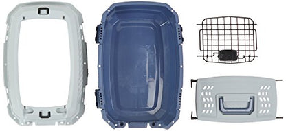 Amazon Basics 2-Door Top-Load Hard-Sided Dogs, Cats Pet Travel Carrier, Gray & Blue, 22.8"L x 15.0"W x 13.0"H