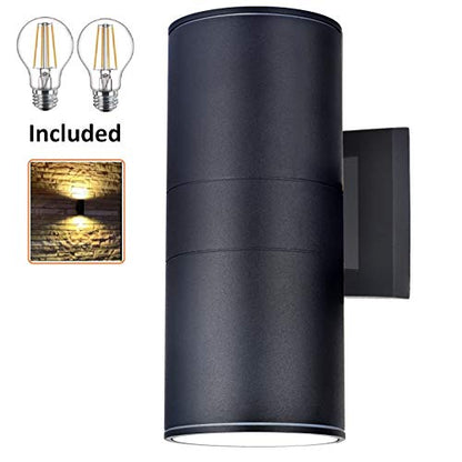 Outdoor Wall Lights Dusk to Dawn Exterior Lighting Fixtures Wall Mount - 2 Light Bulbs Included, Modern Sconces Wall Lighting- Up Down Exterior Outdoor Lights for Porch, Backyard and Patio