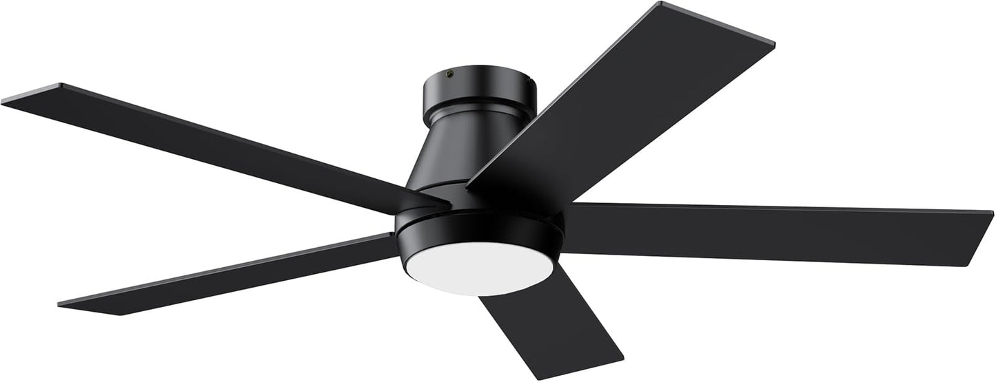 TCL 52" Ceiling Fan with Lights, Black Flush Mount Ceiling Fans with Remote Control, 6 Speeds DC Reversible, Dimmable, Noiseless, Low Profile