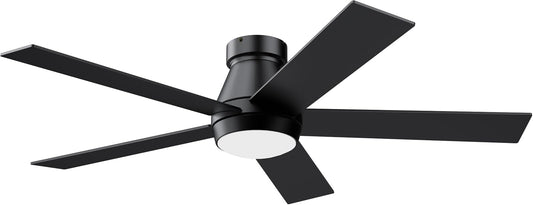 TCL 52" Ceiling Fan with Lights, Black Flush Mount Ceiling Fans with Remote Control, 6 Speeds DC Reversible, Dimmable, Noiseless, Low Profile