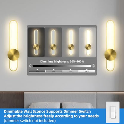Modern Wall Sconce 4000K Dimmable LED Wall Light Fixture, Hardwired Wall Lamp for Living Room, Dining Room, Bedroom, Hallway, Lobby, Entryway (Brushed Black, H110cm/43.3inch)