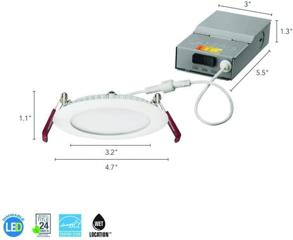Lithonia Lighting WF4 LED 27K30K35K 90CRI MB M6 Recessed Wafer Downlight with Ultra Thin Round Trim, Color Temperature Selectable, 2700K | 3000K | 3500K, 4-Inch, Matte Black