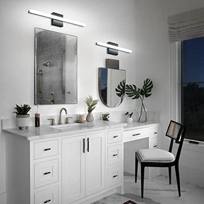 Combuh LED Bathroom Vanity Light Bar 16 Inch 9W Black IP44 Bathroom Light Fixtures Over Mirror Modern Bath Wall Lighting Fixture Sconce Indoor Cool White 6000K