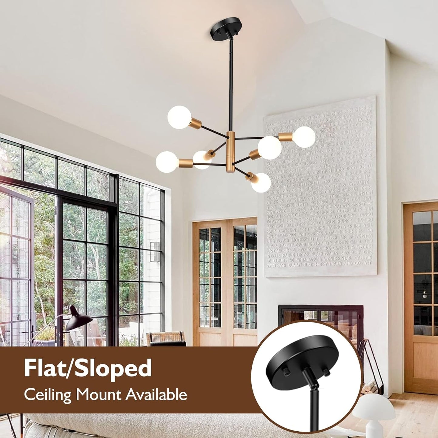 Sputnik Chandelier Black Gold Height Adjustable Pendant-4