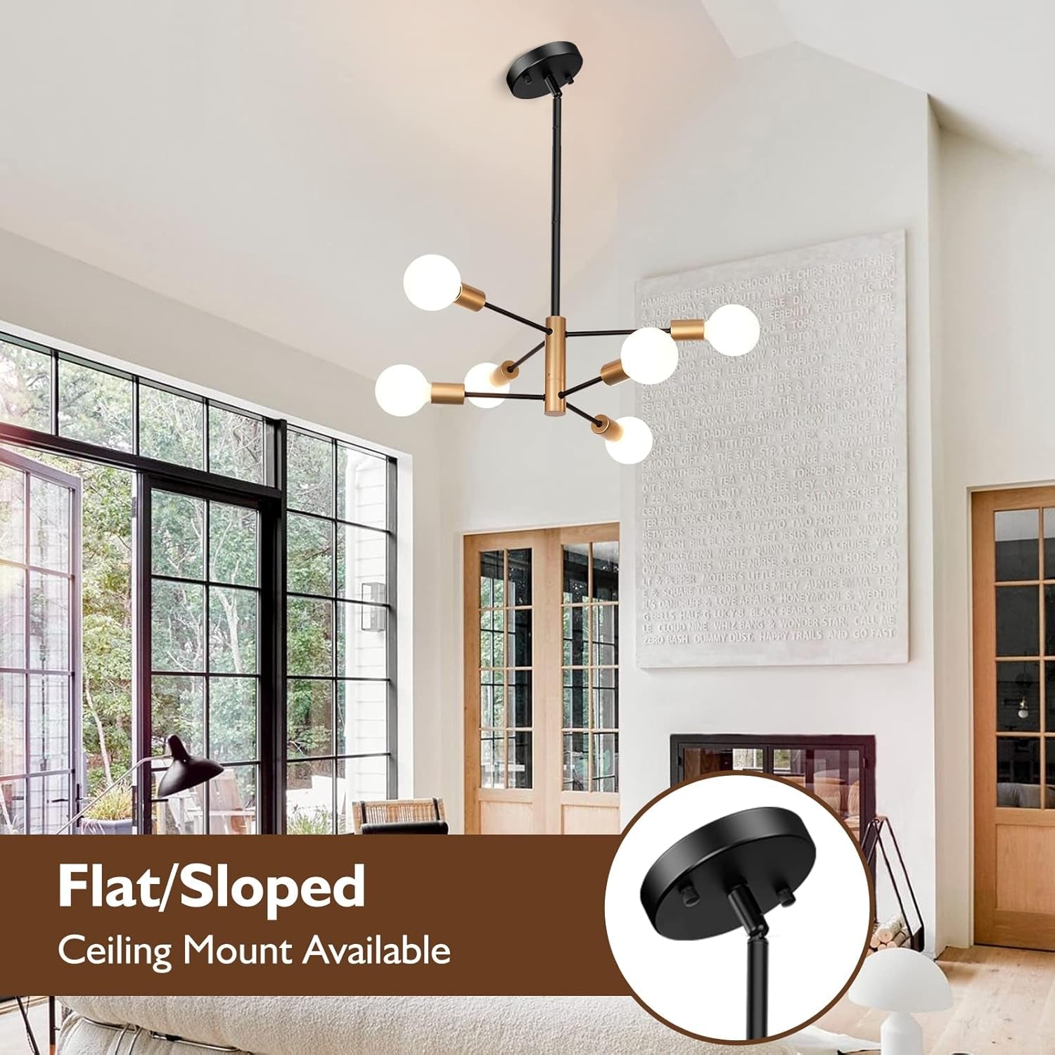 Sputnik Chandelier Black Gold Height Adjustable Pendant-4