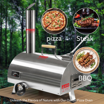 Silver Pizza Oven Outdoor 12" Semi-Automatic Rotatable Pizza Ovens Portable Stainless Steel