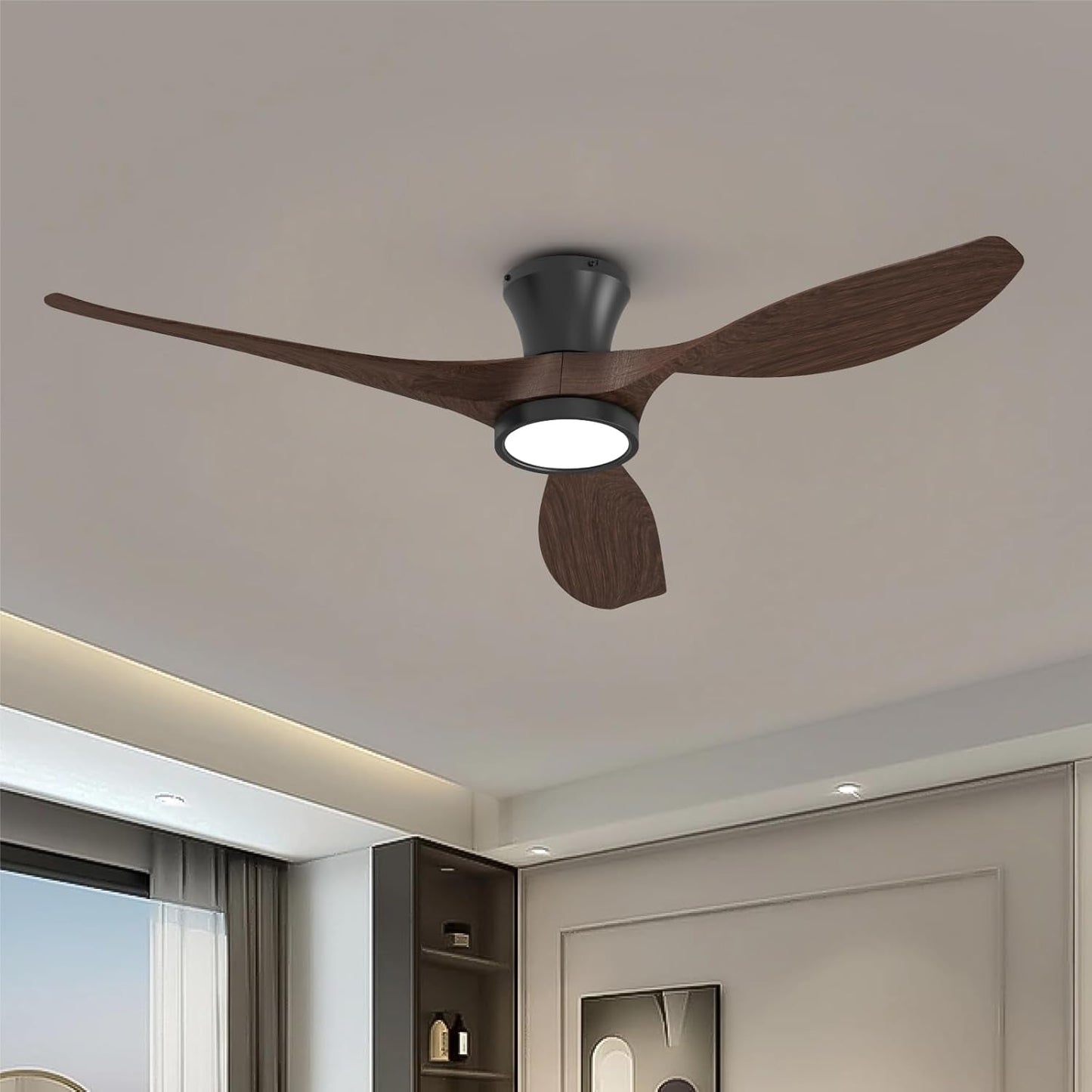 52 Inch Ceiling Fans with Led Lights Remote Control Flush Mount Low