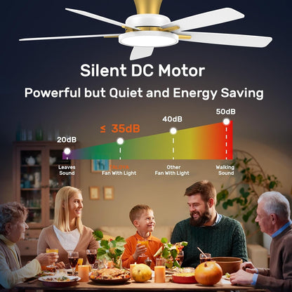 52 Inch Ceiling Fans with Lights and Remote,Ultra Silent Low Profile