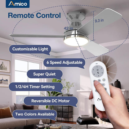 Ceiling Fans with Lights, 42 Inch Low Profile Ceiling Fan with Light