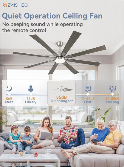 72 Inch Brushed Nickel Modern Ceiling Fans with Lights and Remote,
