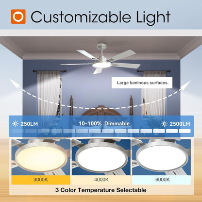 Ceiling Fans with Lights, 52 Inch Silver Ceiling Fan with Light and