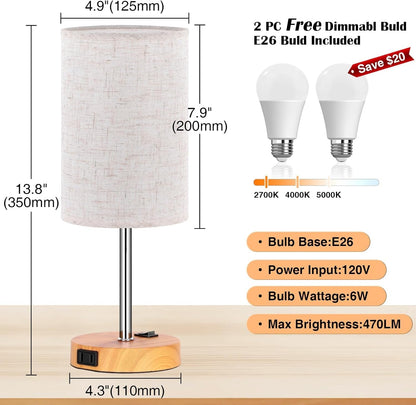 Table Lamp for Bedroom Set of 2, Bedside Small Lamps with 3 Way
