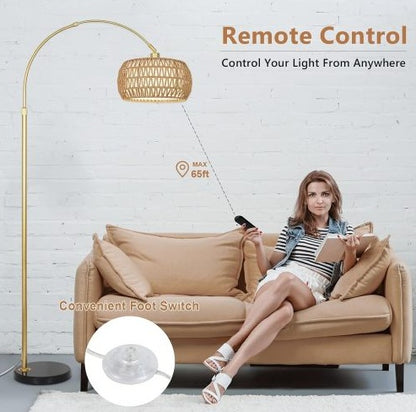 Simian Rattan Standing Lamp, 3 Color Temperature Adjustable Unavailable Platforms- Welfel
