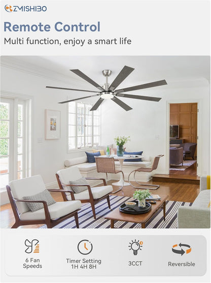 72 Inch Brushed Nickel Modern Ceiling Fans with Lights and Remote,