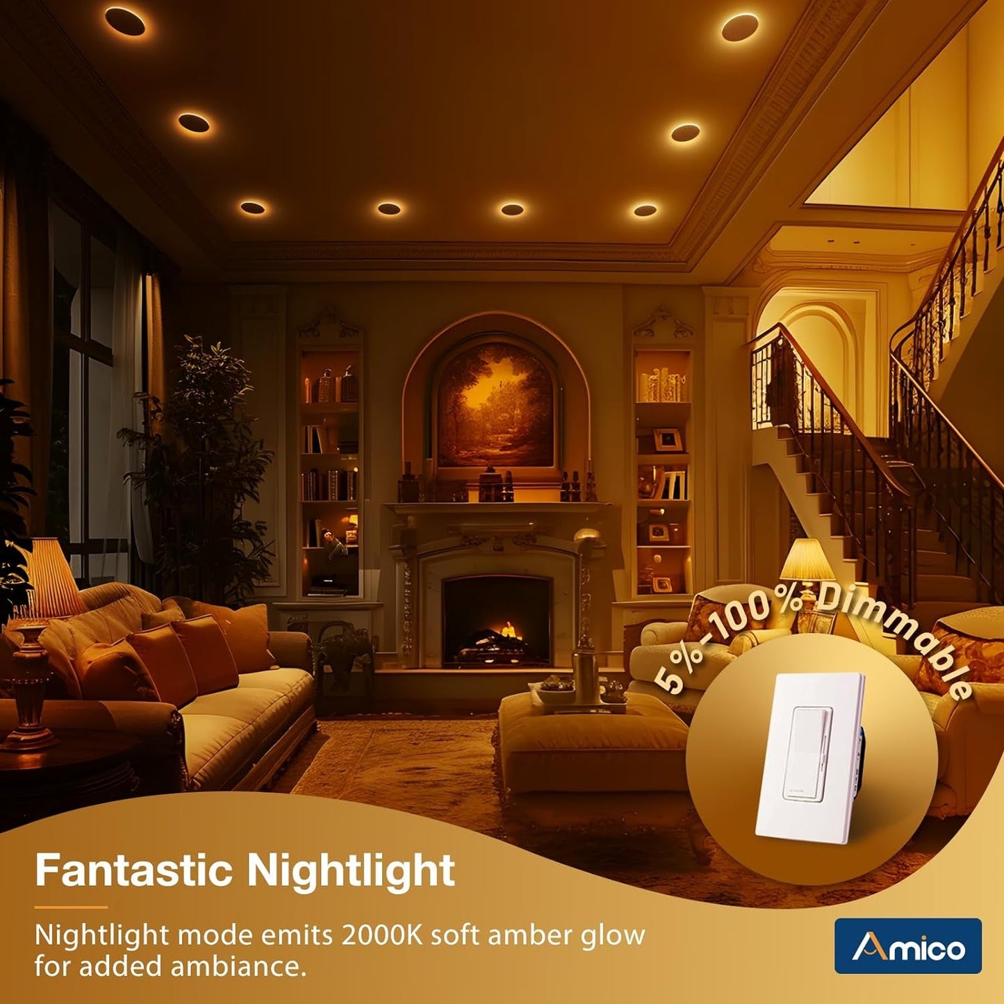 24 Pack 6 Inch 5CCT LED Recessed Ceiling Light with Night Light,