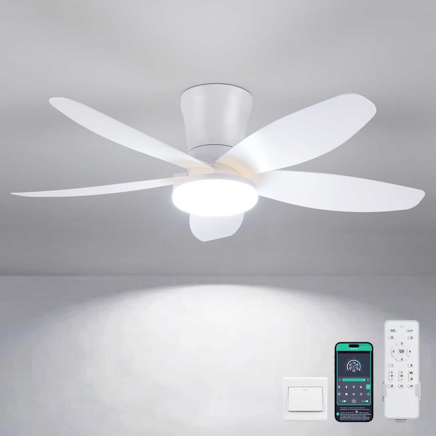 Ceiling Fans with Lights-36 Low Profile Ceiling Fan with Light and Remote/APP Control,Flush Mount,DC Reversible,LED Dimmable Blakc Ceiling Fans for Bedroom,Indoor/Outdoor Patio Use