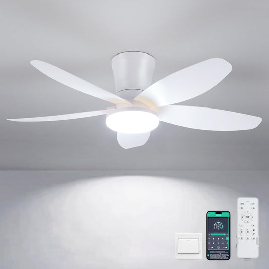 Ceiling Fans with Lights-36 Low Profile Ceiling Fan with Light and Remote/APP Control,Flush Mount,DC Reversible,LED Dimmable Blakc Ceiling Fans for Bedroom,Indoor/Outdoor Patio Use
