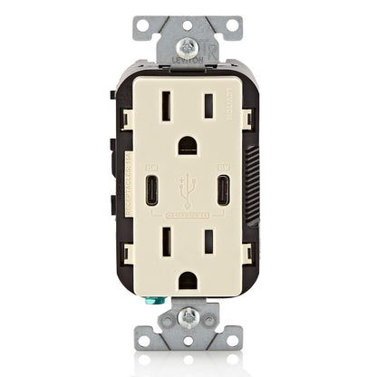 Leviton T5633-W Type A & Type-C USB In-Wall Charger with 15A Tamper-Resistant Outlet, USB Charger for Smartphones and Tablets, Not for Laptops, White
