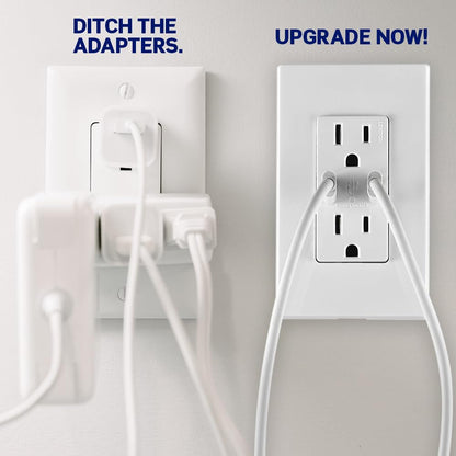Leviton T5633-W Type A & Type-C USB In-Wall Charger with 15A Tamper-Resistant Outlet, USB Charger for Smartphones and Tablets, Not for Laptops, White