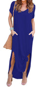 GRECERELLE Women's Casual Loose Pocket Long Dress Short Sleeve Split Maxi Dresses