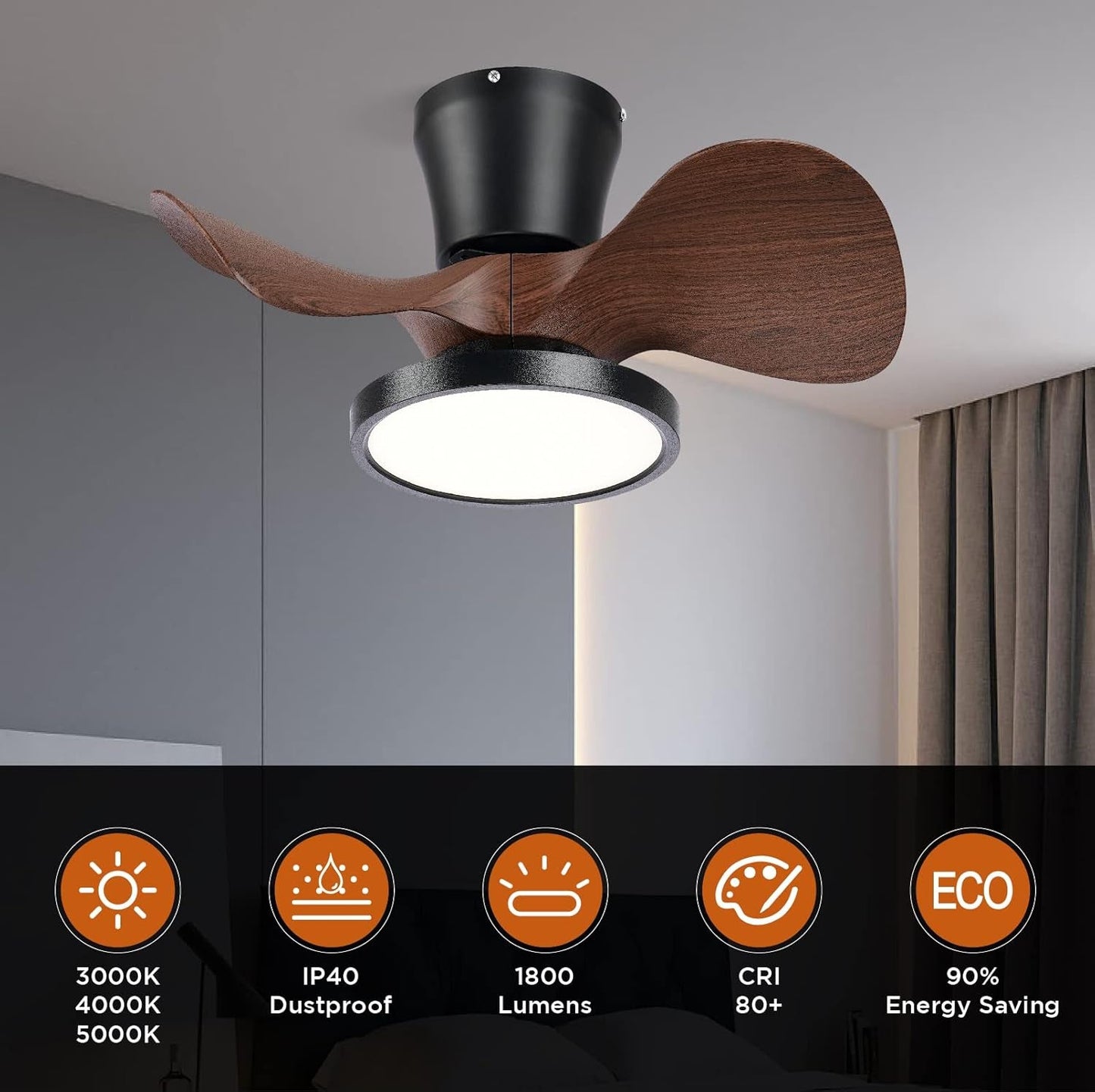 Quiet Ceiling Fan with LED Light 22 Inch Large Air Volume Remote