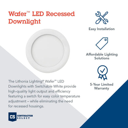 Lithonia Lighting WF4 LED 27K30K35K 90CRI MB M6 Recessed Wafer Downlight with Ultra Thin Round Trim, Color Temperature Selectable, 2700K | 3000K | 3500K, 4-Inch, Matte Black