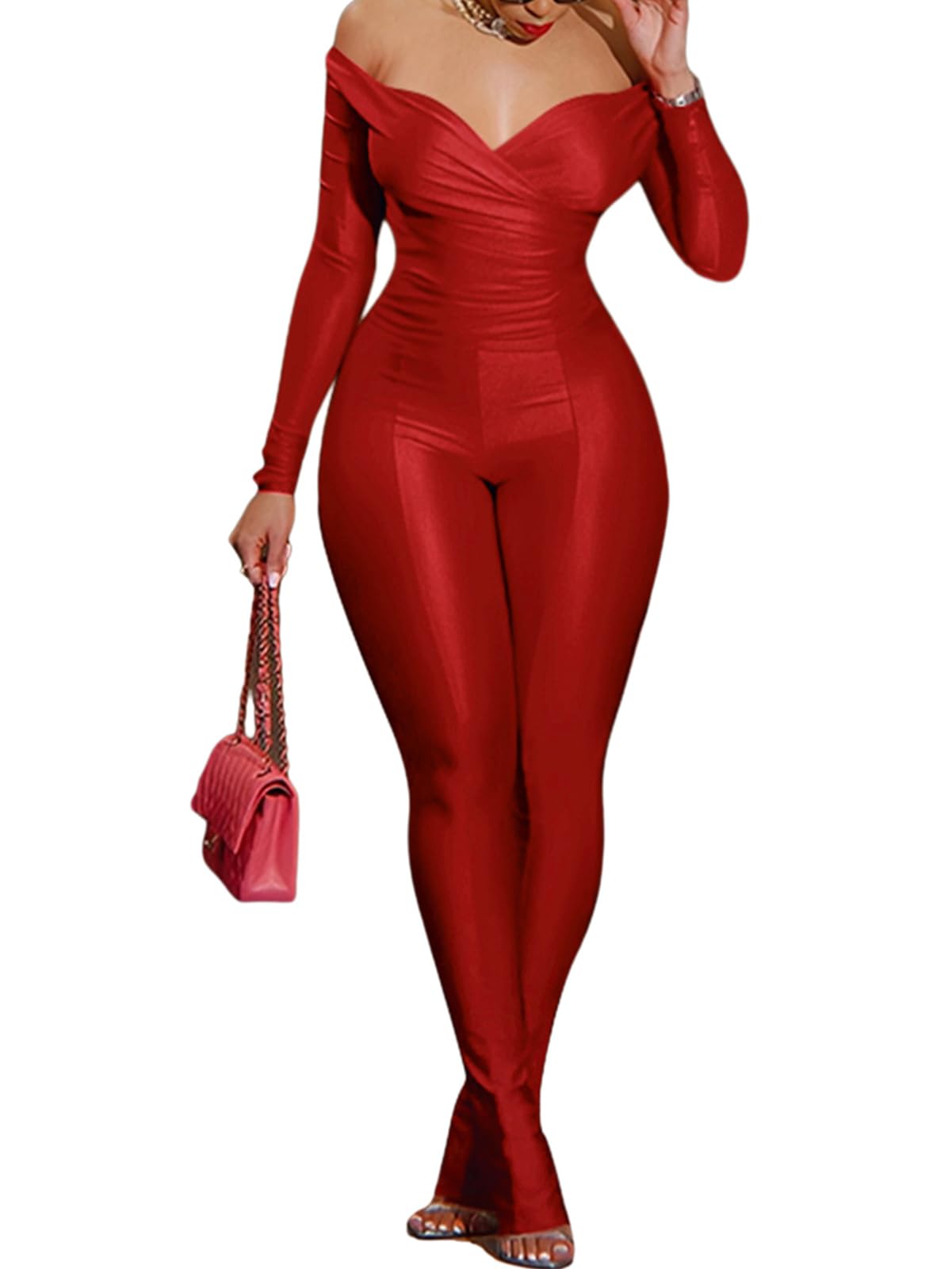 acelyn 2 Piece Outfits for Women Sexy Off Shoulder Tops Bodycon Flared Pant Sets Club Outfits Tracksuit