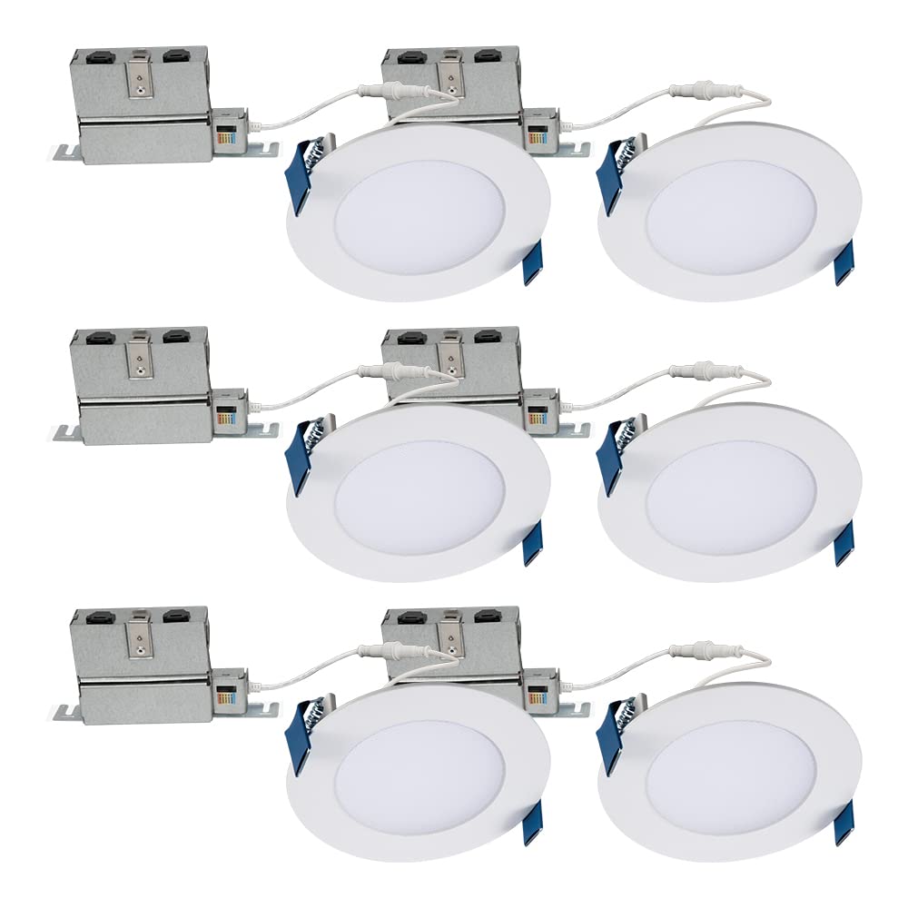 HALO HLB 4-Inch Thin Recessed Indoor/Outdoor Canless LED Downlight w/Selectable Color Temperatures 6-Pack HLB40699FS1EMWR-6PK