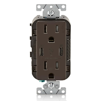 Leviton T5633-W Type A & Type-C USB In-Wall Charger with 15A Tamper-Resistant Outlet, USB Charger for Smartphones and Tablets, Not for Laptops, White