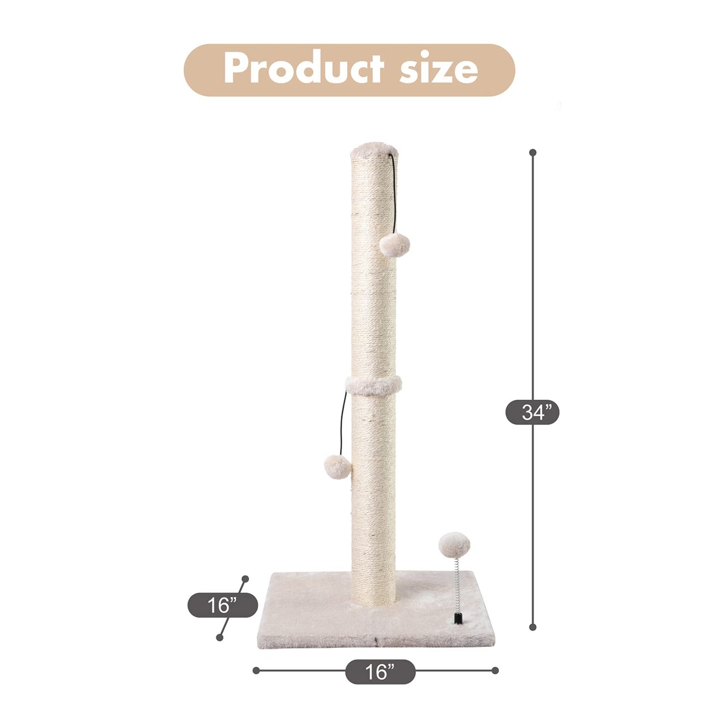 Cat Scratching Post Premium Basics Kitten Scratcher Sisal Scratch Posts with Hanging Ball 22in for Kittens or Smaller Cats (22 inches for Kitten, Beige)