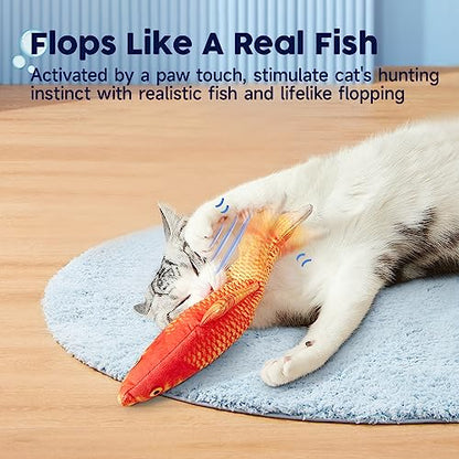 Potaroma Cat Toys Flopping Fish with SilverVine and Catnip, Moving Kitten Kicker, Floppy Wiggle Carp for Small Dogs, Interactive Motion Kitty Exercise, 10.5 Inches