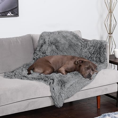 Furhaven - Manta impermeable y lavable para perros y gatos de interior, hecha en piel sintética de pelo largo sintético y terciopelo en color madera, XL, gris niebla