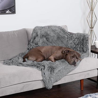 Furhaven - Manta impermeable y lavable para perros y gatos de interior, hecha en piel sintética de pelo largo sintético y terciopelo en color madera, XL, gris niebla