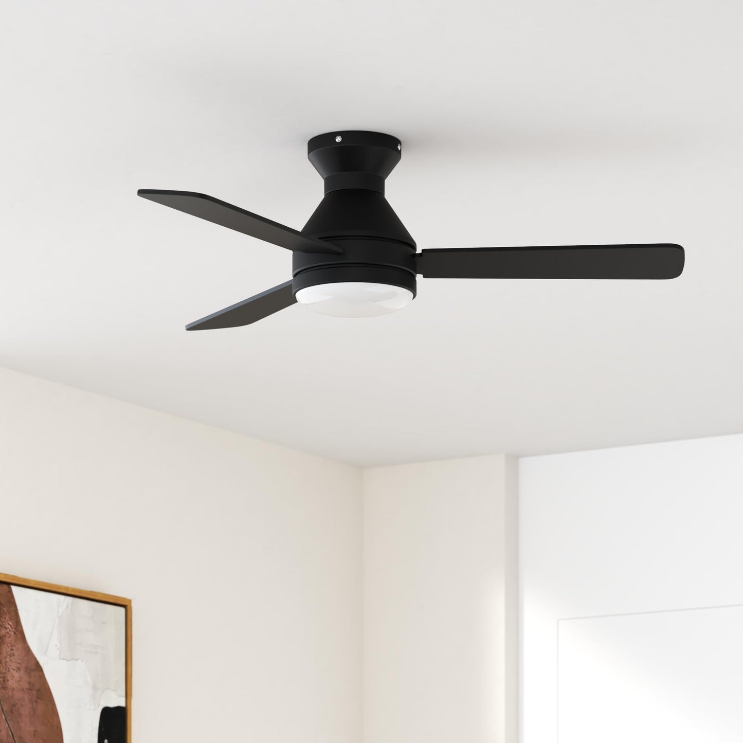 Amico Ceiling Fans with Lights, 42 inch Low Profile Ceiling Fan with Light and Remote Control, Flush Mount, Reversible, 3CCT, Dimmable, Noiseless, White Ceiling Fan for Bedroom, Indoor/Outdoor Use