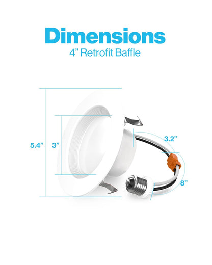 Sunco Recessed Lighting 6 Inch, Retrofit Can Lights, 965LM, 13W (75W Equivalent), Selectable CCT 2700K/3000K/3500K/4000K/5000K, Dimmable, Baffle Trim, Damp Rated UL 4 Pack