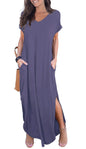 GRECERELLE Women's Casual Loose Pocket Long Dress Short Sleeve Split Maxi Dresses