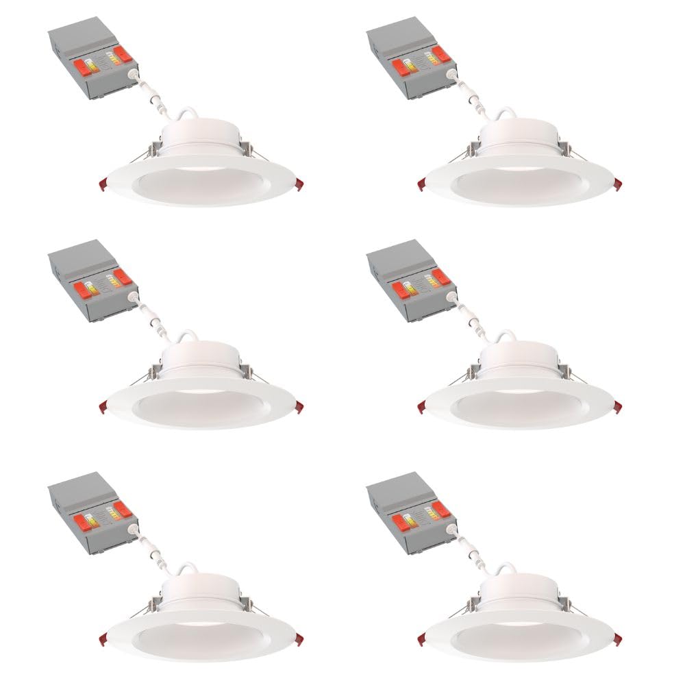 Juno WF6 Dreg SM ALO20 SWW5 90CRI CP6 MW M2 Canless Wafer Recessed LED Downlight, Deep Regressed Smooth Trim Style, 6-Inch, Matte White, 6-Pack