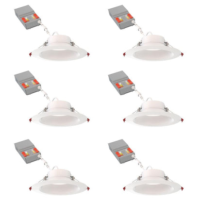 Juno WF6 Dreg SM ALO20 SWW5 90CRI CP6 MW M2 Canless Wafer Recessed LED Downlight, Deep Regressed Smooth Trim Style, 6-Inch, Matte White, 6-Pack
